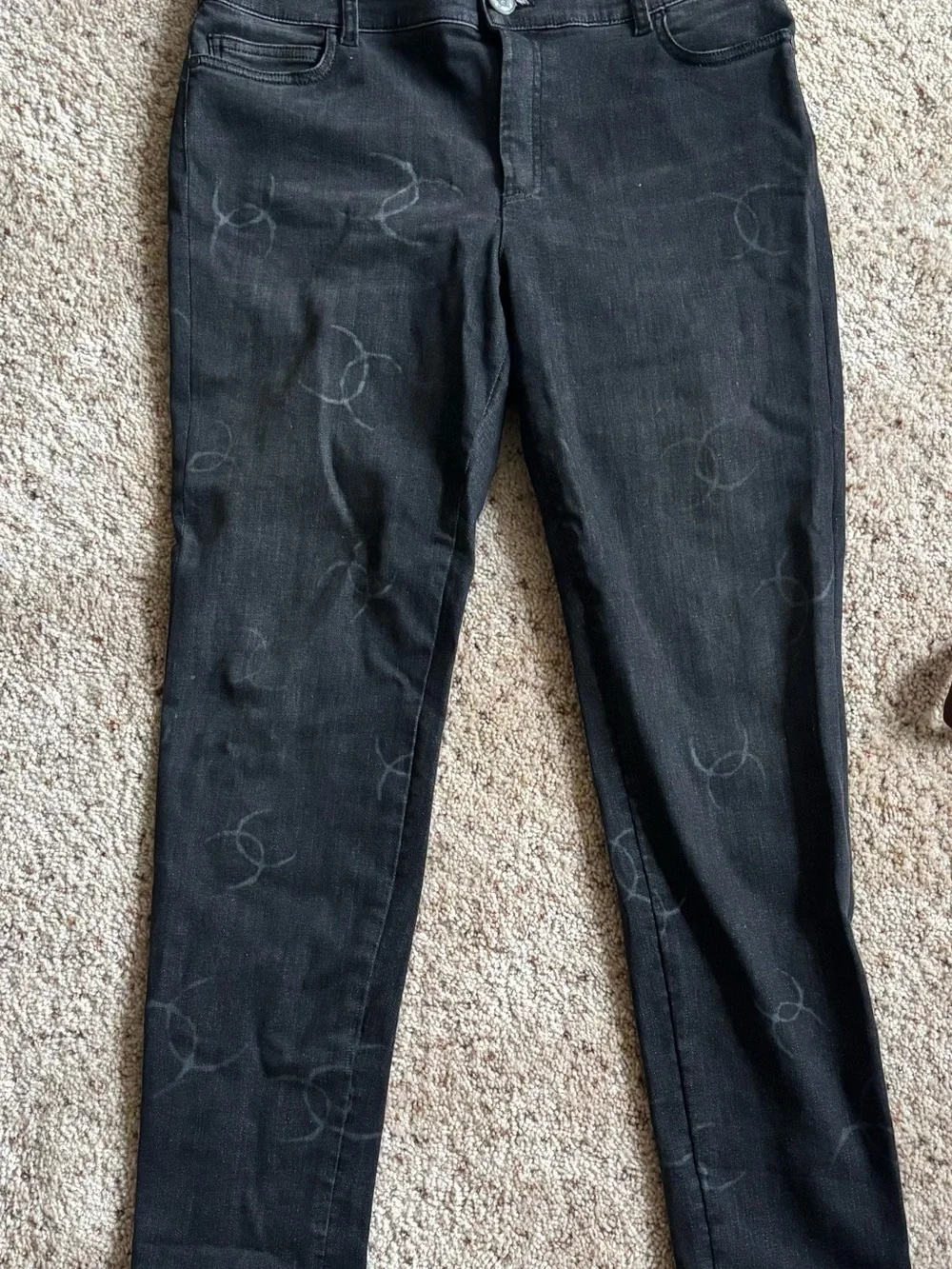 CHANEL Black Skinny Jeans with Subtle CC Motif